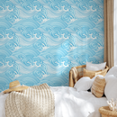 Nautical Wallpaper with a Stylized Ocean Wave Motif in Blue - B782