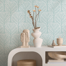 Woodland Wallpaper in Light Aqua and White - B790