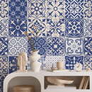 Tile Wallpaper with a Portuguese Azulejo Motif in Blue and White - B801