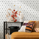 Geometric Wallpaper with an Interlocking Star Pattern in Gray and White - B809