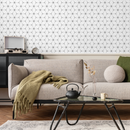 Geometric Wallpaper with an Interlocking Star Pattern in Gray and White - B809