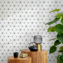 Geometric Wallpaper with an Interlocking Star Pattern in Gray and White - B809