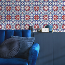 Tile Wallpaper with a Mediterranean Inspired Motif in Red, Blue, and Yellow - B827