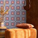 Tile Wallpaper with a Mediterranean Inspired Motif in Red, Blue, and Yellow - B827