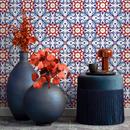 Tile Wallpaper with a Mediterranean Inspired Motif in Red, Blue, and Yellow - B827
