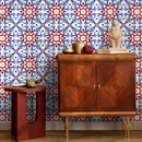 Tile Wallpaper with a Mediterranean Inspired Motif in Red, Blue, and Yellow - B827