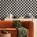 Geometric Wallpaper with a Repeating Half-Moon Motif in Black and Cream - B830