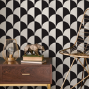 Geometric Wallpaper with a Repeating Half-Moon Motif in Black and Cream - B830