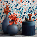 Terrazzo Wallpaper with Colorful Fragments in Blue and Orange - B832