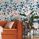 Terrazzo Wallpaper with Colorful Fragments in Blue and Orange - B832