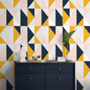 Geometric Wallpaper with a Triangle Grid in Navy, Yellow, and Pink - B847