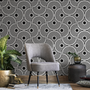 Art Deco Wallpaper Featuring a Bold Sunburst Motif in Black and White - B859