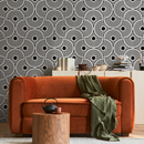 Art Deco Wallpaper Featuring a Bold Sunburst Motif in Black and White - B859