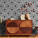 Art Deco Wallpaper Featuring a Bold Sunburst Motif in Black and White - B859