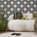 Art Deco Wallpaper with a Scalloped Fan Motif in Black and White - B860