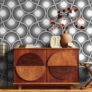Art Deco Wallpaper with a Scalloped Fan Motif in Black and White - B860
