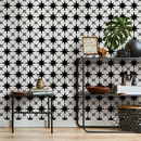 Geometric Wallpaper with a Graphic Star Pattern in Black and White - B883