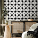 Geometric Wallpaper with a Graphic Star Pattern in Black and White - B883