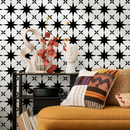 Geometric Wallpaper with a Graphic Star Pattern in Black and White - B883