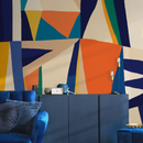 Abstract Wallpaper with Bold Shapes in Blue, Orange, and Yellow - B891