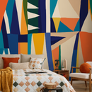 Abstract Wallpaper with Bold Shapes in Blue, Orange, and Yellow - B891