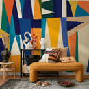 Abstract Wallpaper with Bold Shapes in Blue, Orange, and Yellow - B891