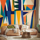 Abstract Wallpaper with Bold Shapes in Blue, Orange, and Yellow - B891