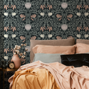 Art Nouveau Wallpaper with Vintage Intricate Floral Vines in Black, Green, and Pink - B900