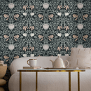 Art Nouveau Wallpaper with Vintage Intricate Floral Vines in Black, Green, and Pink - B900
