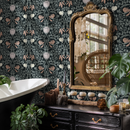 Art Nouveau Wallpaper with Vintage Intricate Floral Vines in Black, Green, and Pink - B900