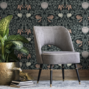 Art Nouveau Wallpaper with Vintage Intricate Floral Vines in Black, Green, and Pink - B900