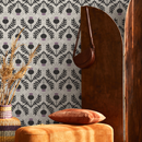Botanical Wallpaper with a Scottish Thistle Motif in Black, Purple, and Gray - B905