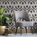 Botanical Wallpaper with a Scottish Thistle Motif in Black, Purple, and Gray - B905