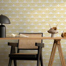 Art Deco Wallpaper with a Geometric Sunburst Motif in Yellow - B911