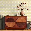 Art Deco Wallpaper with a Geometric Sunburst Motif in Yellow - B911