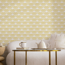 Art Deco Wallpaper with a Geometric Sunburst Motif in Yellow - B911