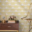 Art Deco Wallpaper with a Geometric Sunburst Motif in Yellow - B911
