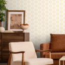 Geometric Wallpaper with a Minimalist Sunburst Motif in Yellow - B914