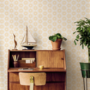 Geometric Wallpaper with a Minimalist Sunburst Motif in Yellow - B914