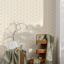Geometric Wallpaper with a Minimalist Sunburst Motif in Yellow - B914