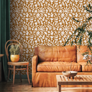 Modern Abstract Wallpaper with Matisse Inspired Botanical Shapes in Ochre and White - B917