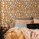 Modern Abstract Wallpaper with Matisse Inspired Botanical Shapes in Ochre and White - B917