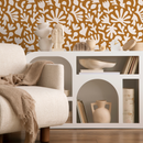 Modern Abstract Wallpaper with Matisse Inspired Botanical Shapes in Ochre and White - B917
