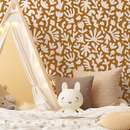 Modern Abstract Wallpaper with Matisse Inspired Botanical Shapes in Ochre and White - B917