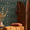 Vintage Art Nouveau Wallpaper with an Intricate Floral Damask in Green, Pink, and Blue - B919