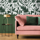 Abstract Wallpaper with a Modern Botanical Motif in Dark Green - B924