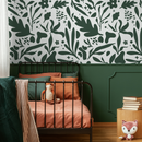 Abstract Wallpaper with a Modern Botanical Motif in Dark Green - B924