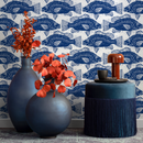 Nautical Wallpaper with a Block Print Fish Motif in Blue - B944