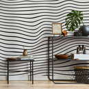 Abstract Wallpaper with 3D Wavy Lines in Black and White - B948