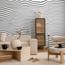 Abstract Wallpaper with 3D Wavy Lines in Black and White - B948